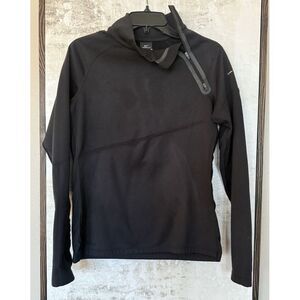 Nike Womens Therma-Fit Asymmetrical 1/4‎ Zip Fleece Lined Pullover Black Medium